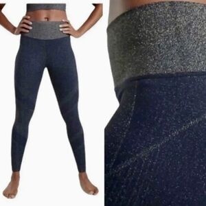 Athleta Twilight Tight‎ Navy Blue Metallic Shimmer Knit Leggings Size Large